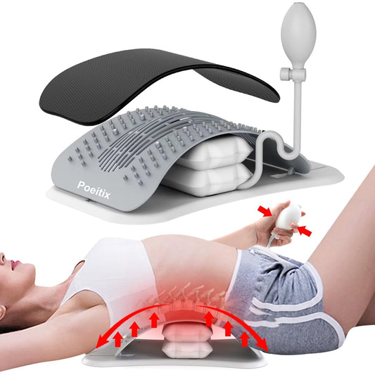 Estirador de Espalda para Alivio del Dolor Lumbar Mejorado, Rompe Espaldas con Cojín de Aire Ajustable Magnético y Almohadilla, Masajeador de Espalda para Alivio de Disco Herniado y Descompresión Espinal