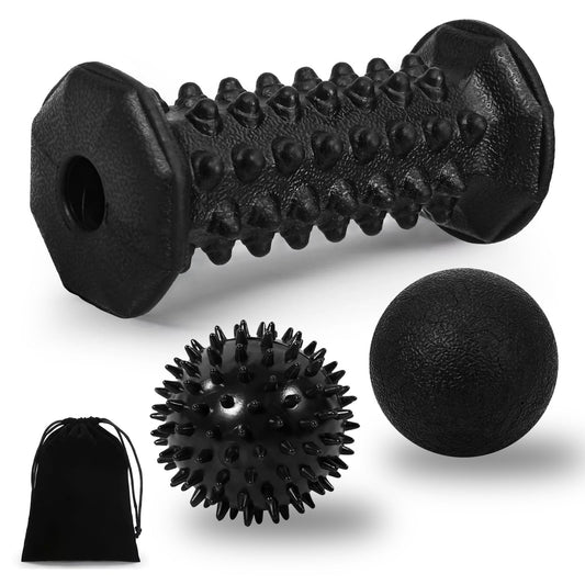 Set de Terapia de Masaje para Alivio de la Fascitis Plantar: Rodillo Masajeador, Bola de Lacrosse y Bola Espinosa